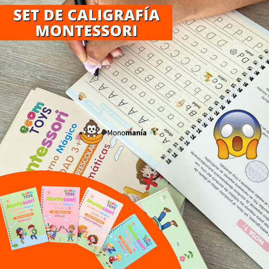 📚Set de Caligrafía Montessori - 4 Cuadernos Mágicos Reutilizables + Regalo Sorpresa 🎁